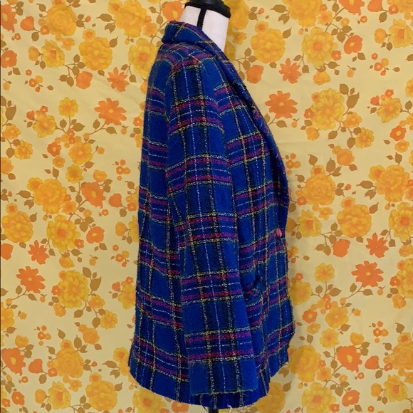 Vintage 90s Blue Purple Plaid Funky Blazer - Picture 5 of 8